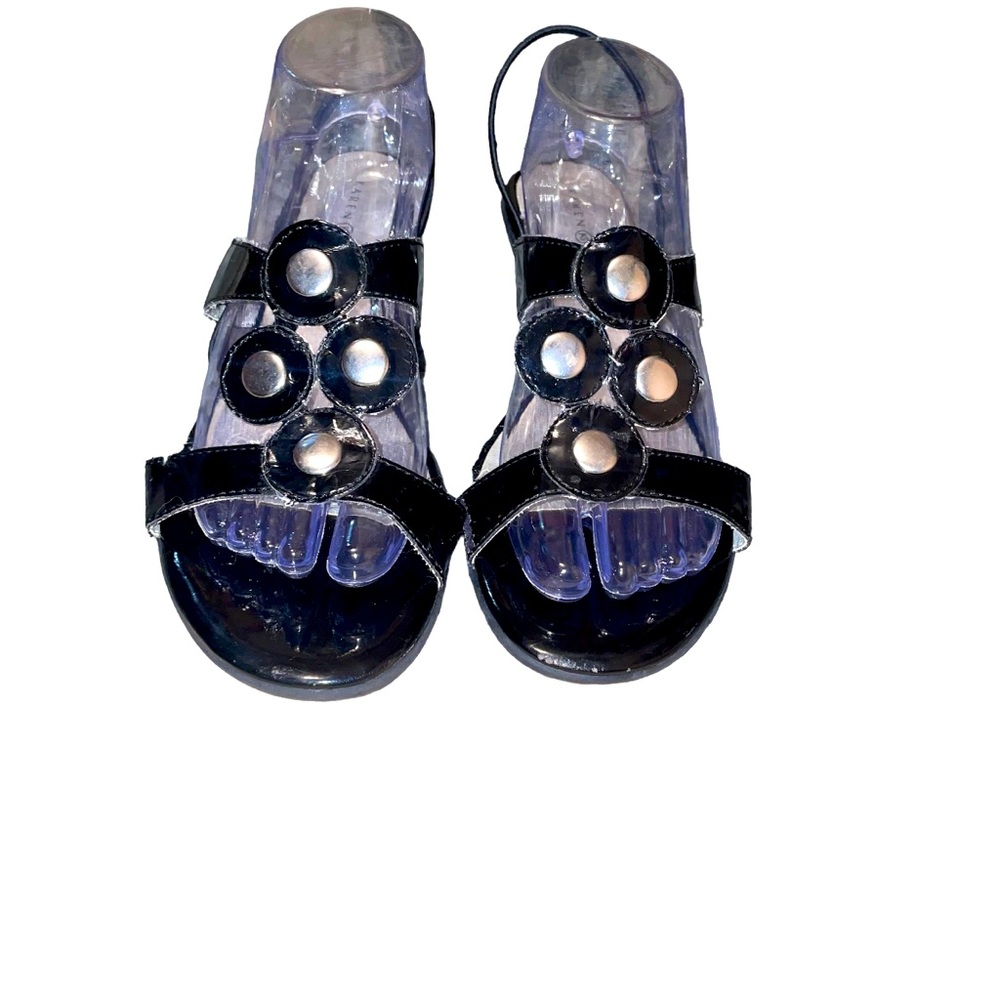 Womens Karen Scott Black Sandel Shoe Size 11 Small heel Metal/Faux Leather